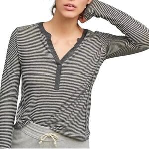 Anthropologie Akemi + Kin Gray Striped Glitter Thermal Knit Top Sz XS